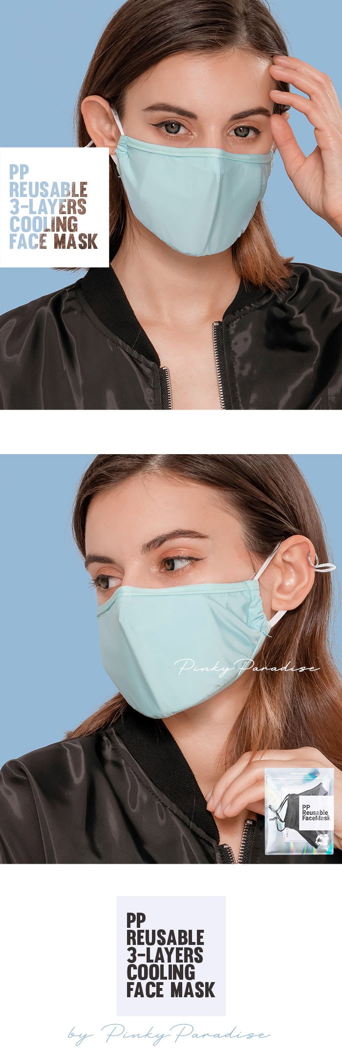 PP Reusable 3 layers Colling Face Mask in blue color