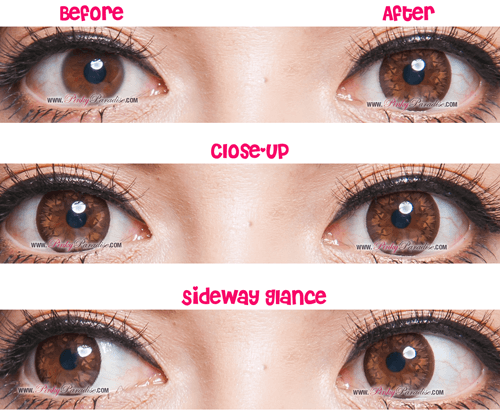 Geo Mimi Cafe Cappuccino Brown Circle Lenses Before After